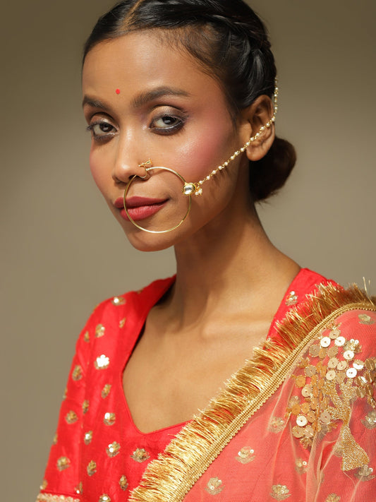 Women's Gold-Toned White Kundan Nose Ring - Ruby Raang - Grab2buy