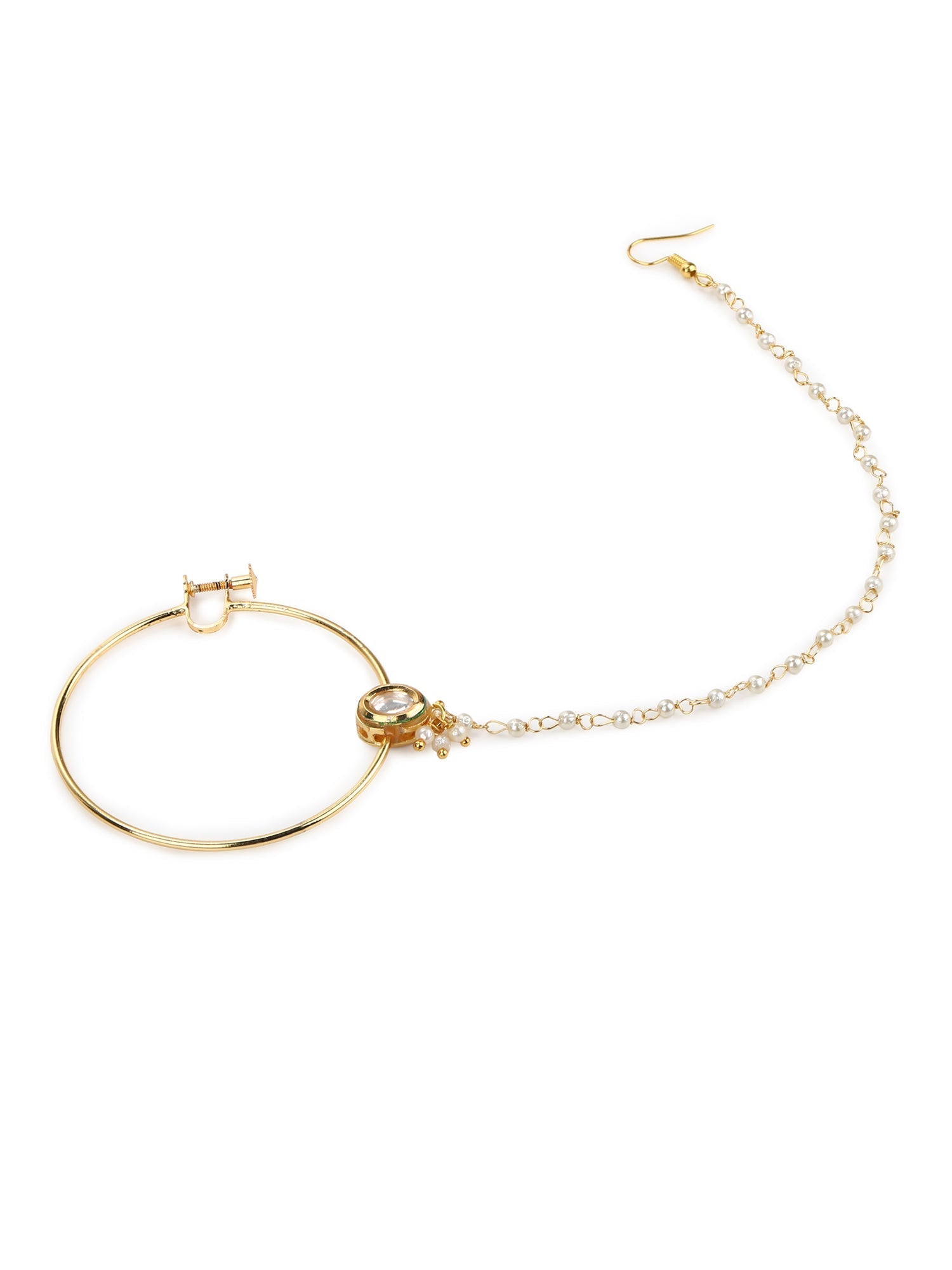 Women's Gold-Toned White Kundan Nose Ring - Ruby Raang - Grab2buy