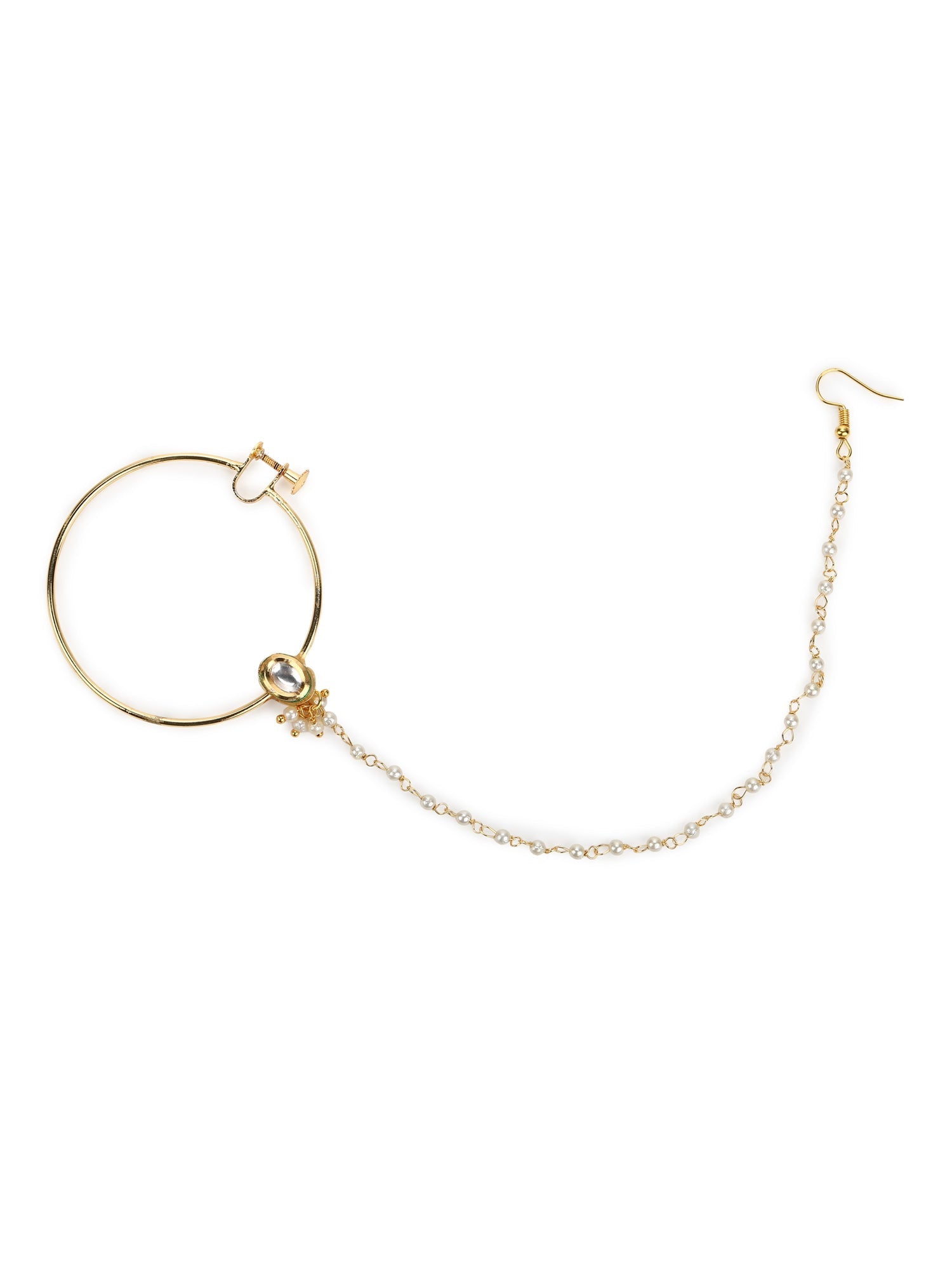 Women's Gold-Toned White Kundan Nose Ring - Ruby Raang - Grab2buy
