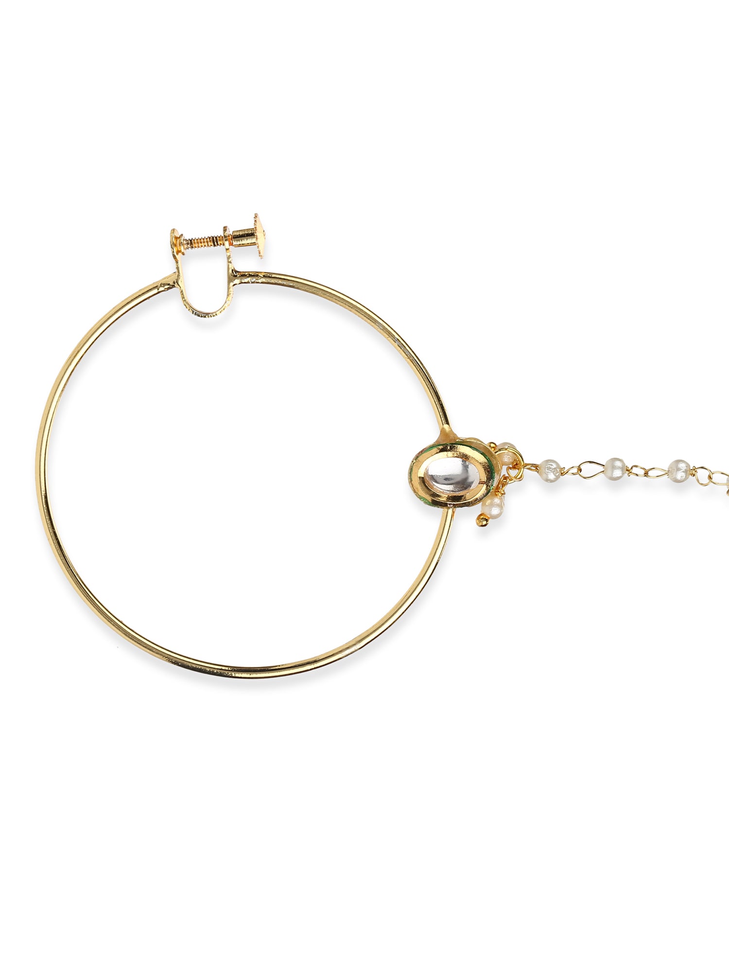 Women's Gold-Toned White Kundan Nose Ring - Ruby Raang - Grab2buy