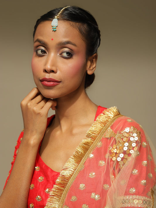 Turquoise Blue Kundan Maang Tikka - Ruby Raang - Grab2buy
