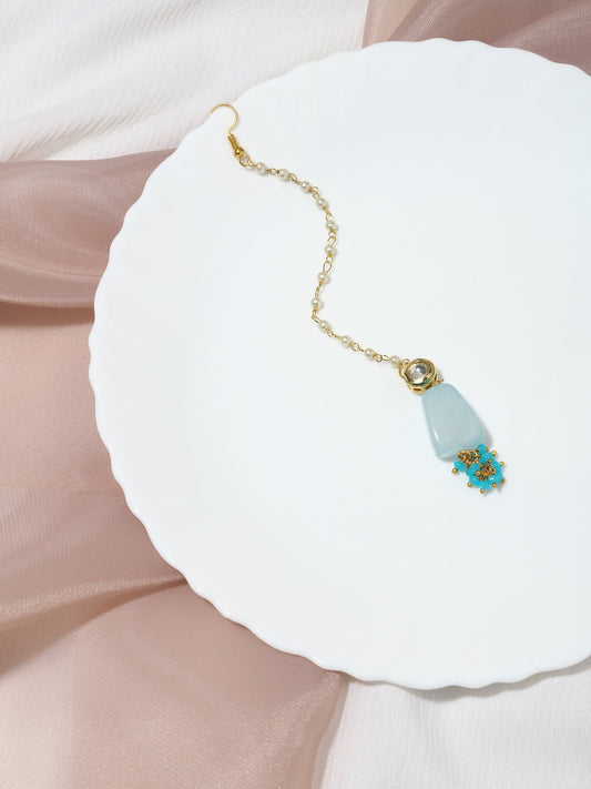 Turquoise Blue Kundan Maang Tikka - Ruby Raang - Grab2buy