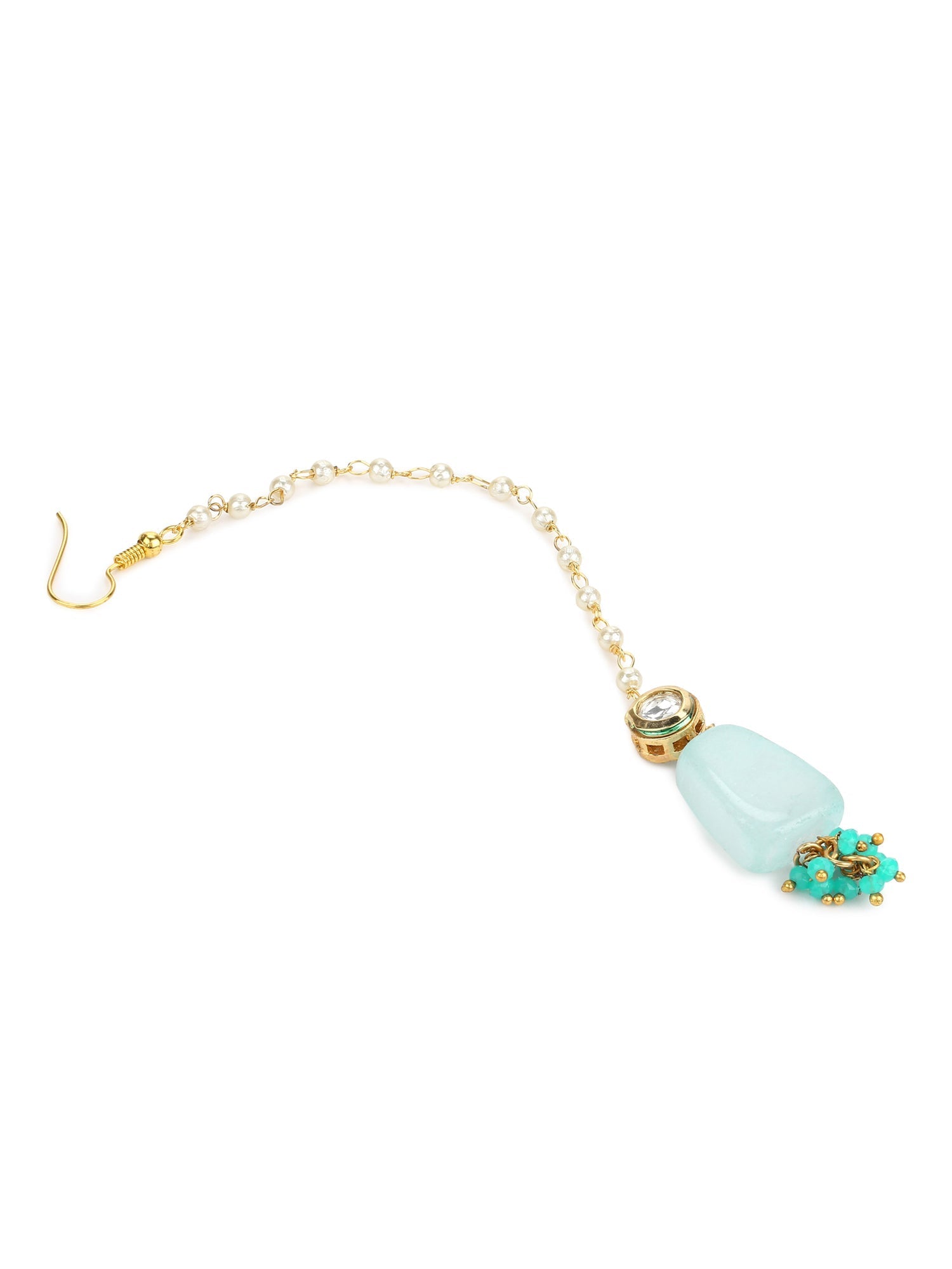 Turquoise Blue Kundan Maang Tikka - Ruby Raang - Grab2buy