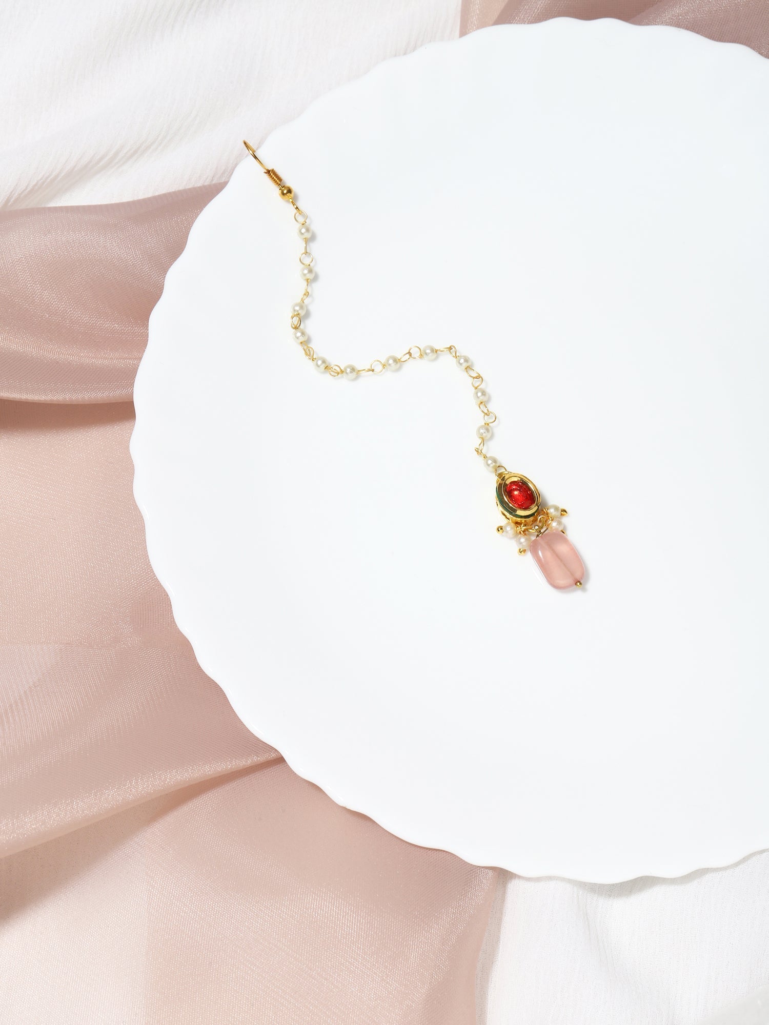 Gold-Plated Red Kundan-Studded Handcrafted Maang Tikka - Ruby Raang - Grab2buy