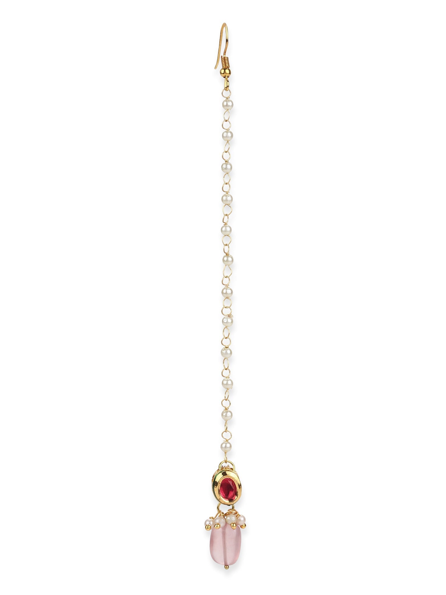 Gold-Plated Red Kundan-Studded Handcrafted Maang Tikka - Ruby Raang - Grab2buy