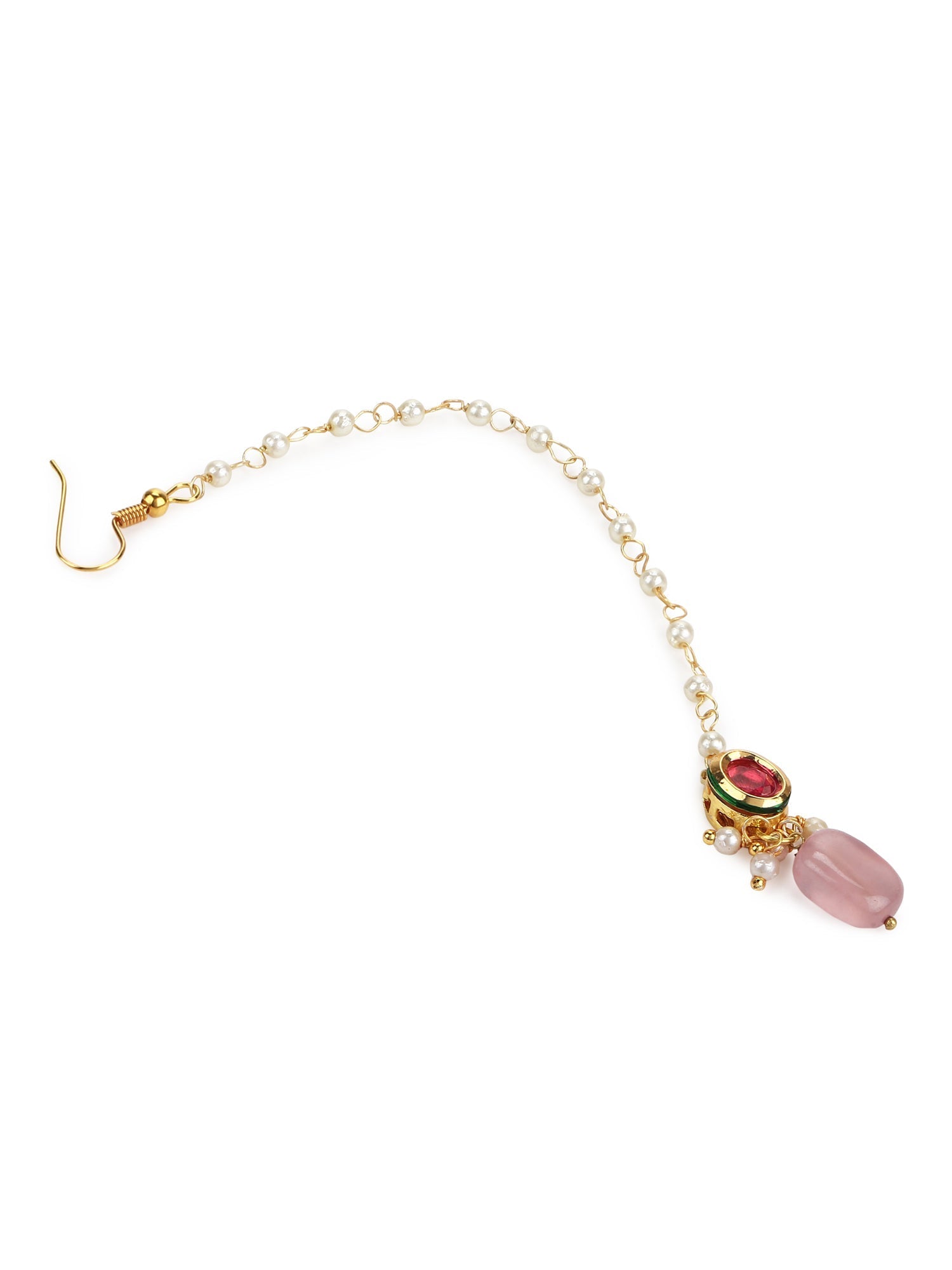 Gold-Plated Red Kundan-Studded Handcrafted Maang Tikka - Ruby Raang - Grab2buy