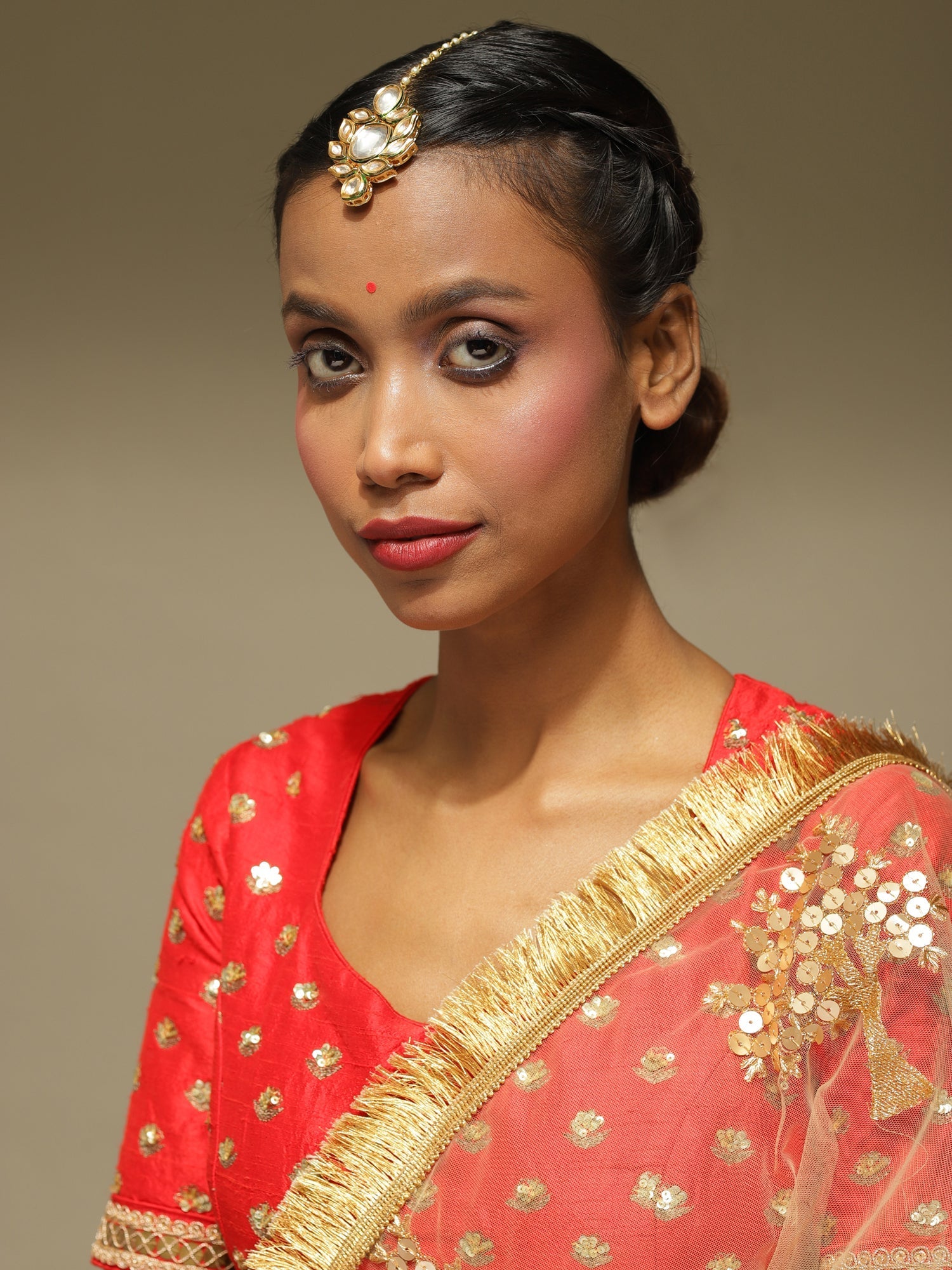 Gold-Plated Kundan Maang Tikka - Ruby Raang - Grab2buy