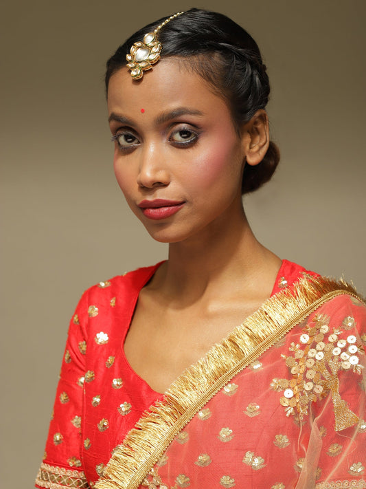 Gold-Plated Kundan Maang Tikka - Ruby Raang - Grab2buy