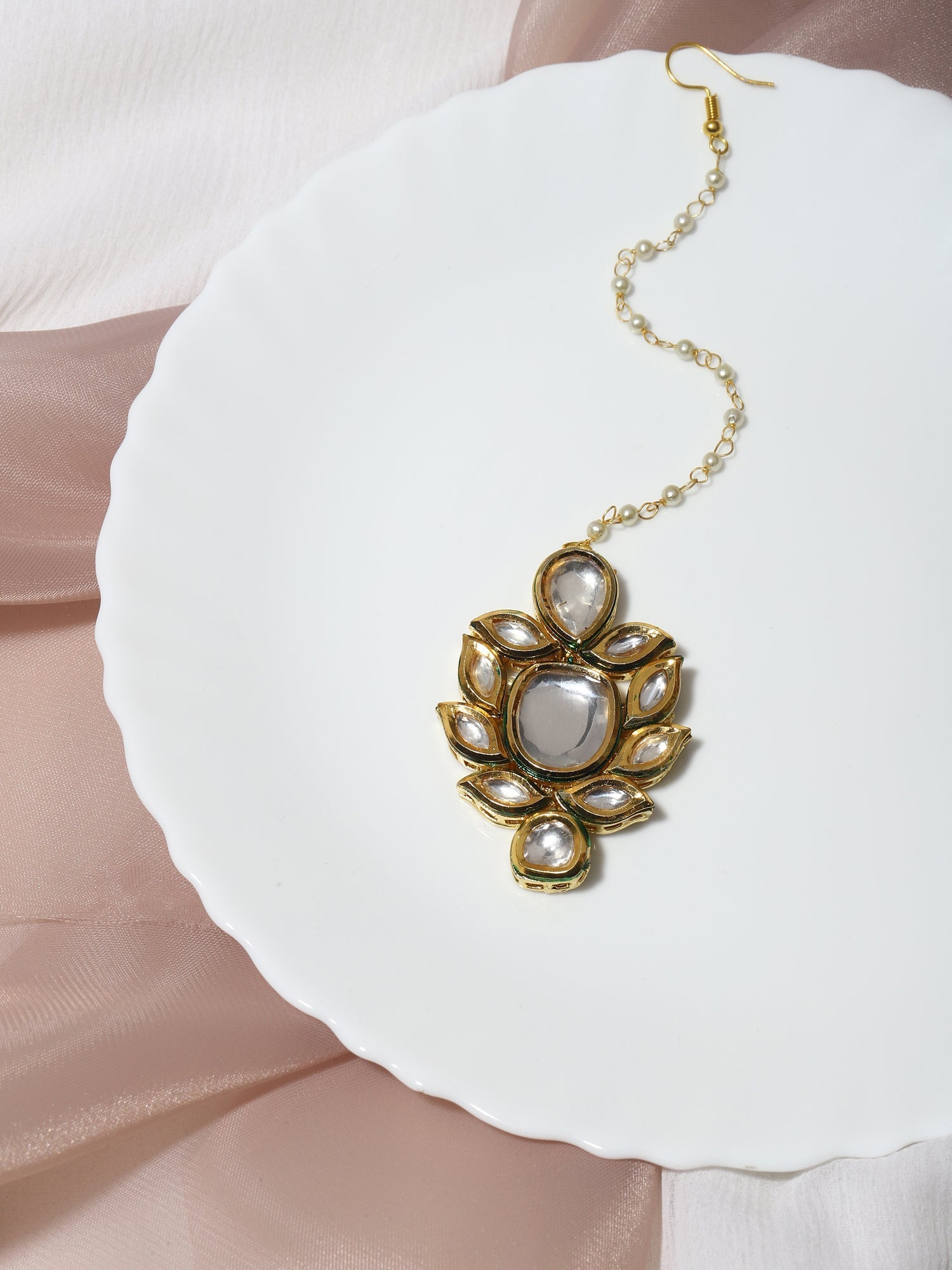 Gold-Plated Kundan Maang Tikka - Ruby Raang - Grab2buy