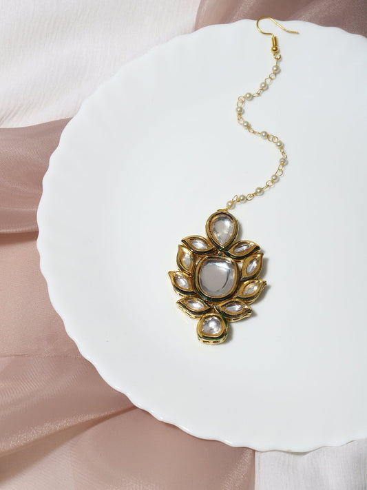 Gold-Plated Kundan Maang Tikka - Ruby Raang - Grab2buy