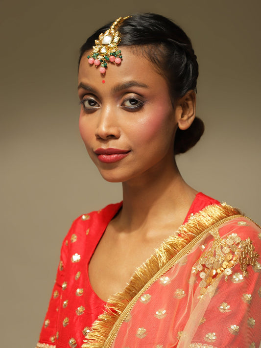 Gold-Toned Kundan Studded Maang Tikka - Ruby Raang - Grab2buy