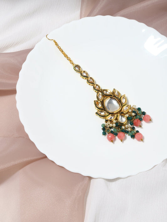Gold-Toned Kundan Studded Maang Tikka - Ruby Raang - Grab2buy
