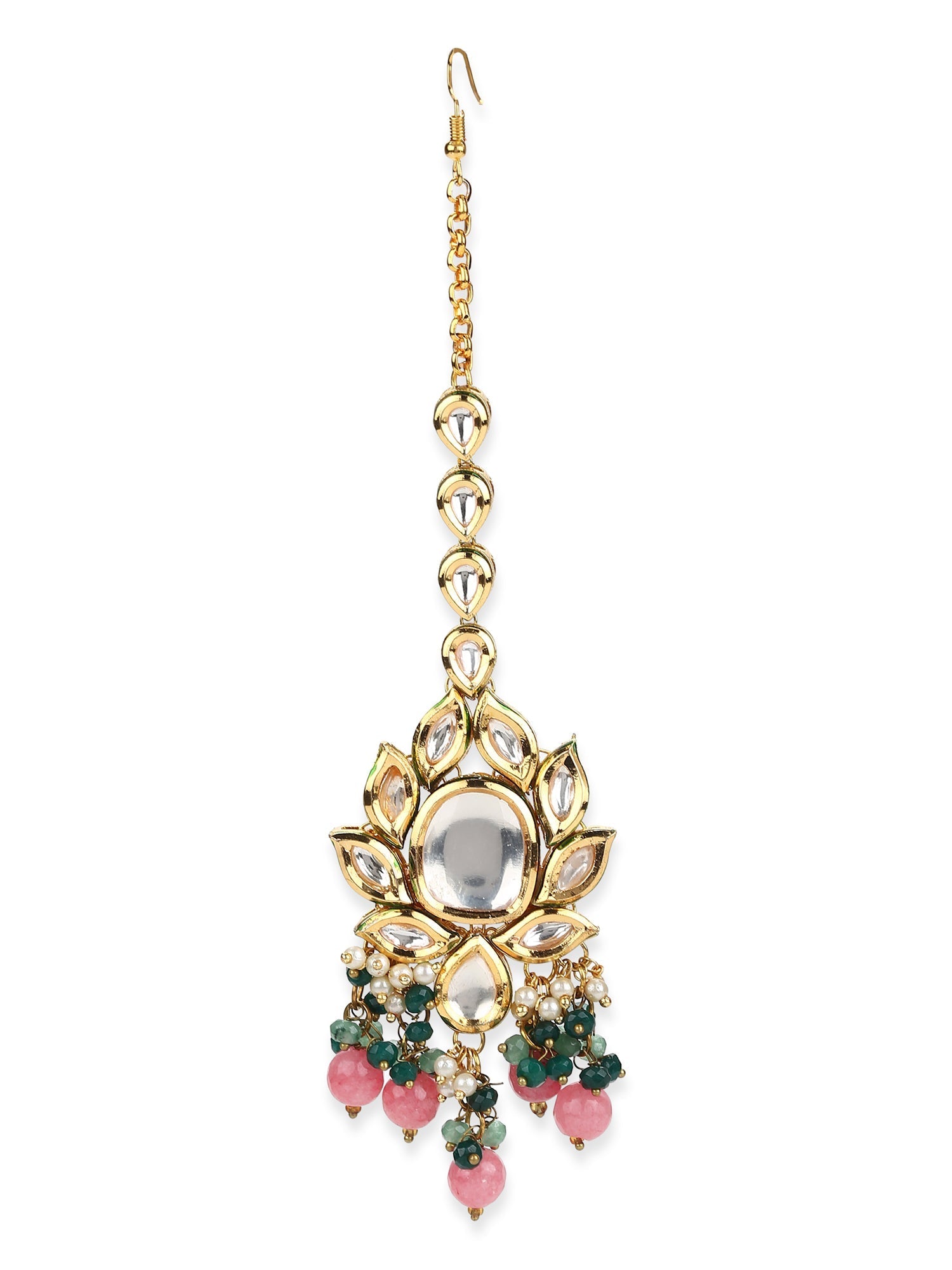 Gold-Toned Kundan Studded Maang Tikka - Ruby Raang - Grab2buy