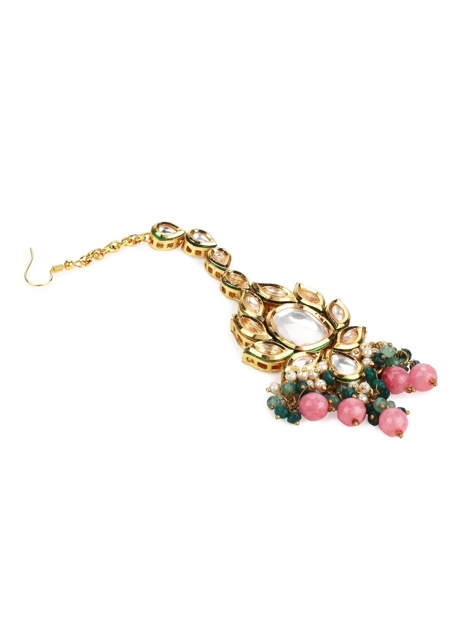 Gold-Toned Kundan Studded Maang Tikka - Ruby Raang - Grab2buy