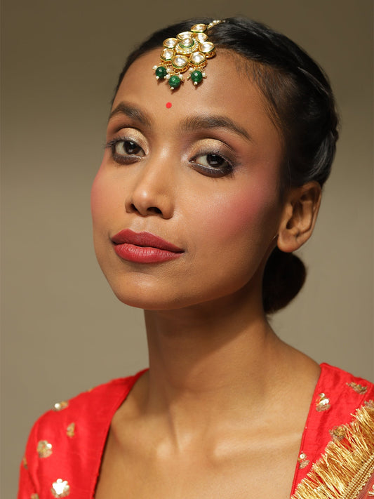 Gold-Plated Green Kundan-Studded Maang Tikka - Ruby Raang - Grab2buy