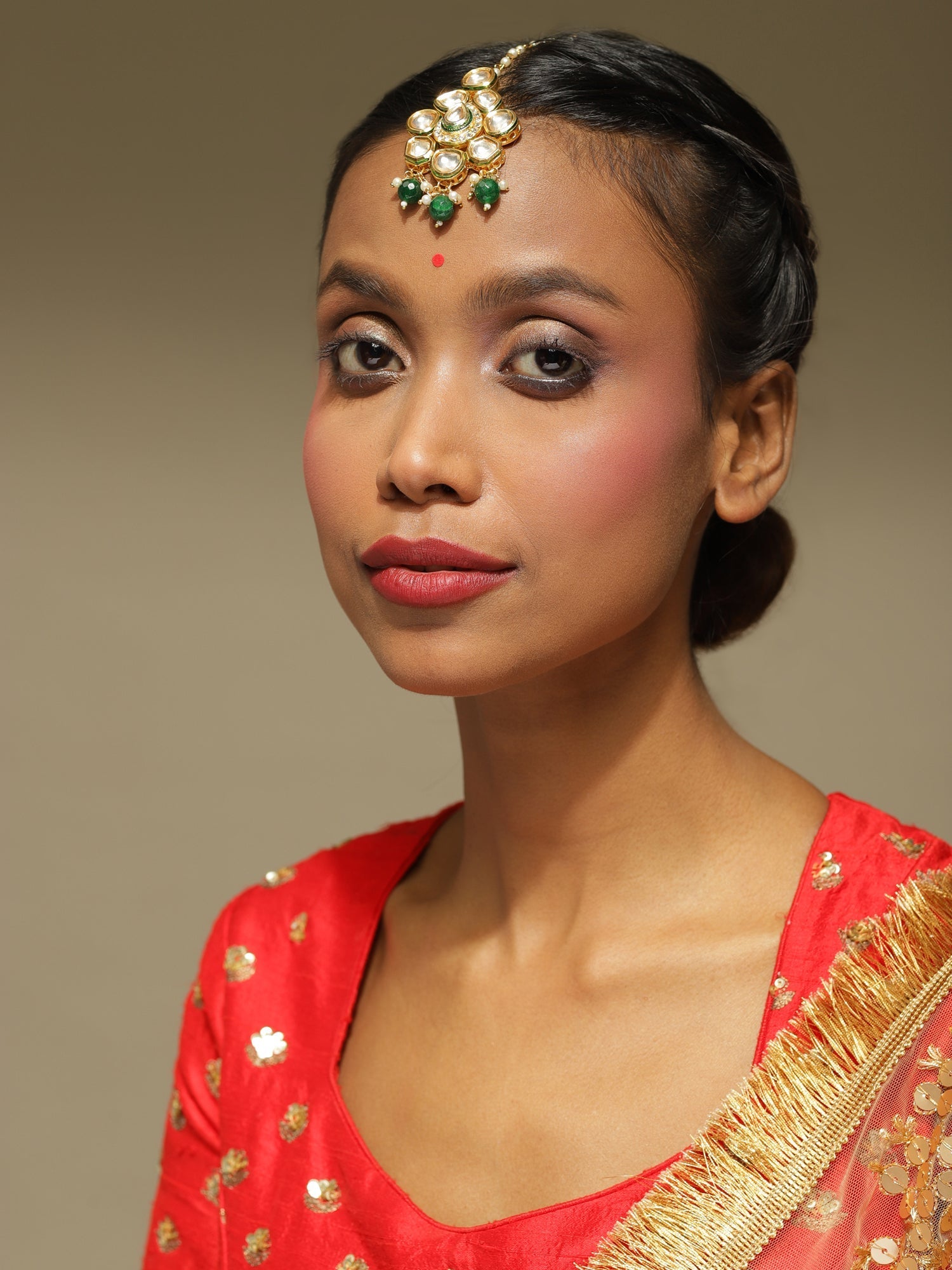Gold-Plated Green Kundan-Studded Maang Tikka - Ruby Raang - Grab2buy