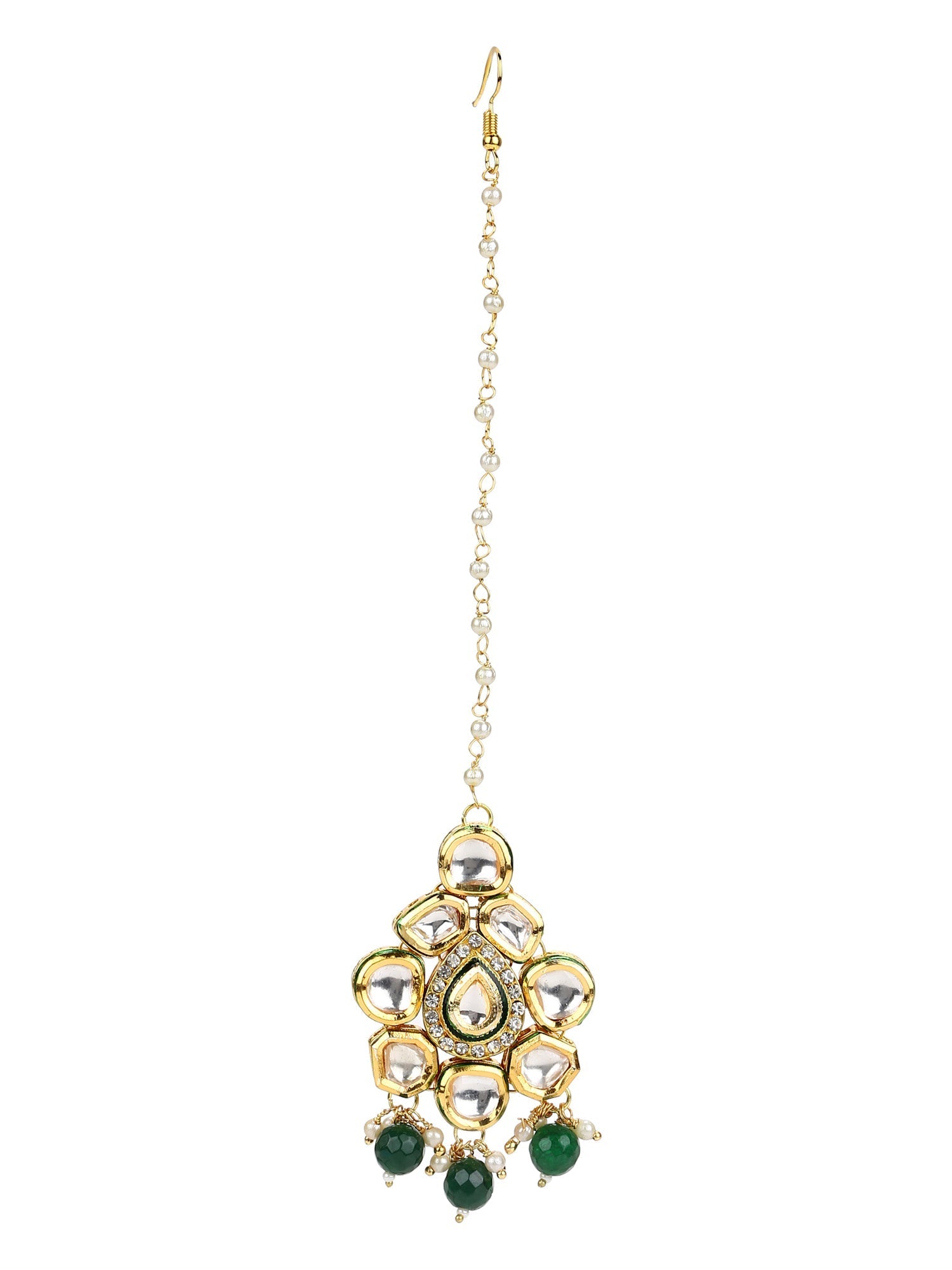 Gold-Plated Green Kundan-Studded Maang Tikka - Ruby Raang - Grab2buy