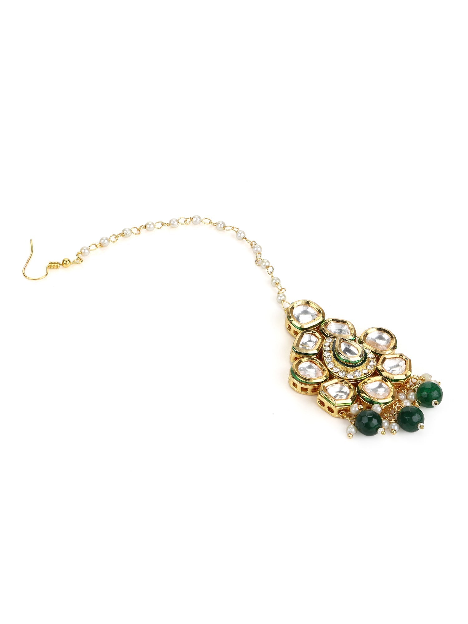 Gold-Plated Green Kundan-Studded Maang Tikka - Ruby Raang - Grab2buy