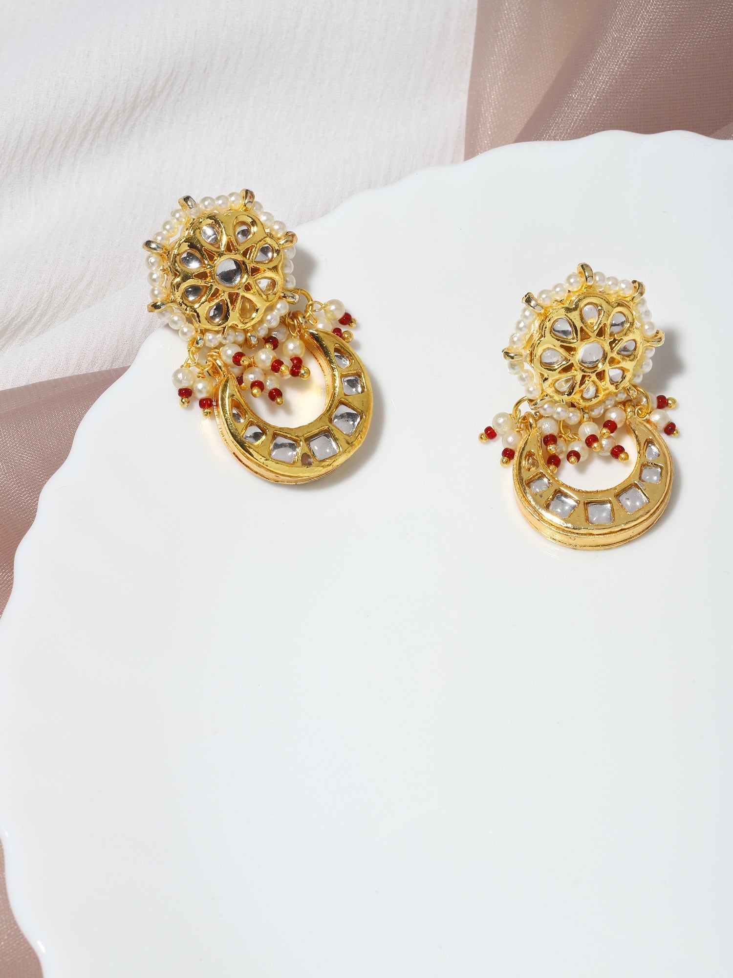Gold-Toned Contemporary Studs Earrings - Ruby Raang - Grab2buy
