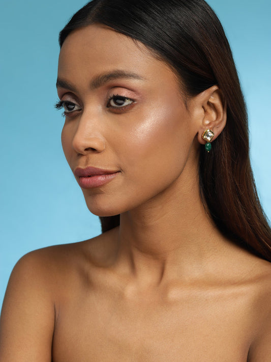 Women's Green Kundan Contemporary Drop Earrings - Ruby Raang - Grab2buy