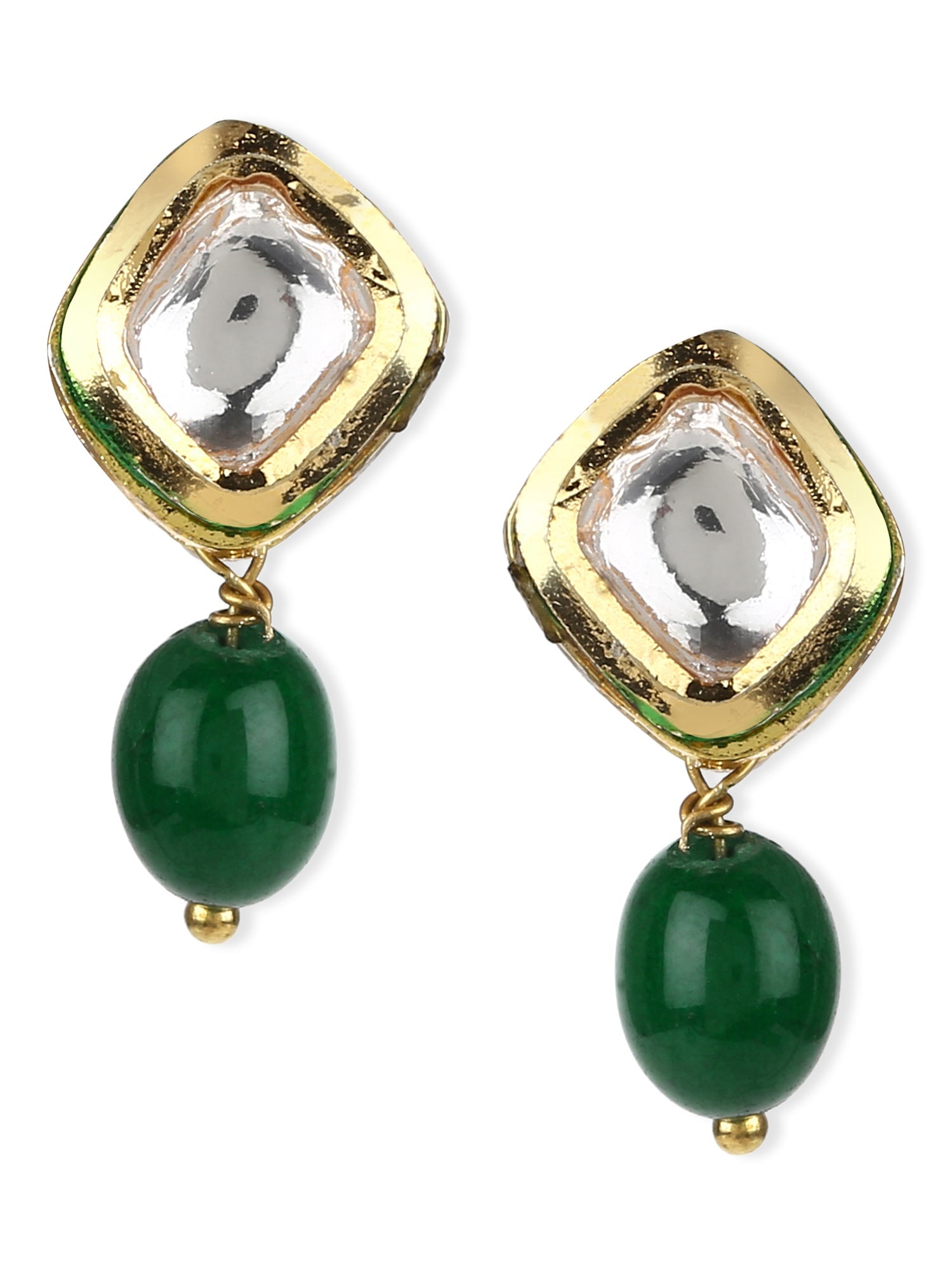 Women's Green Kundan Contemporary Drop Earrings - Ruby Raang - Grab2buy