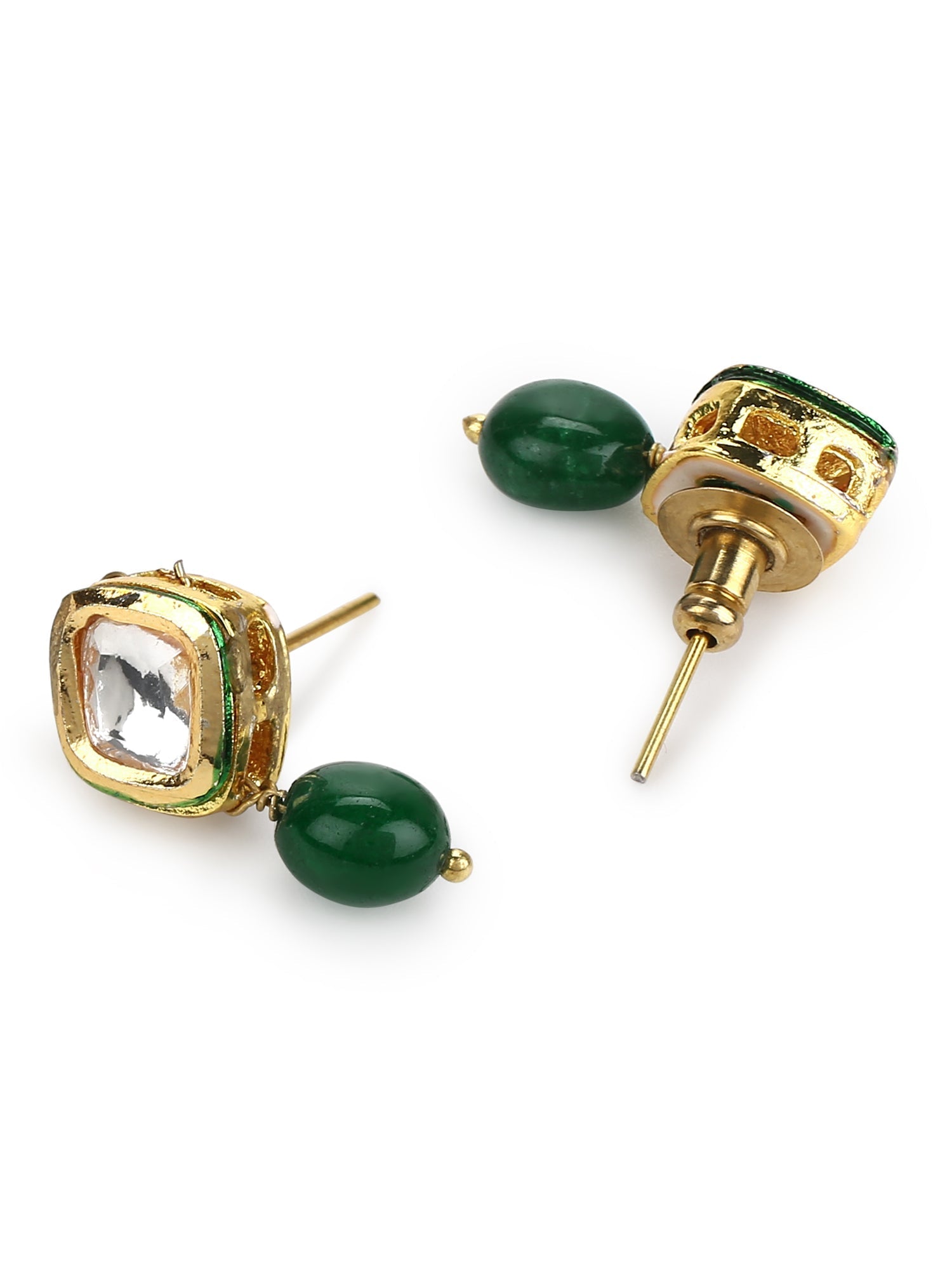 Women's Green Kundan Contemporary Drop Earrings - Ruby Raang - Grab2buy