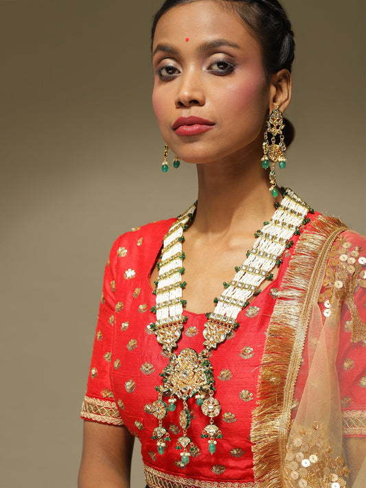 Gold-Plated White Green Kundan Studded Handcrafted Jewellery Set - Ruby Raang - Grab2buy