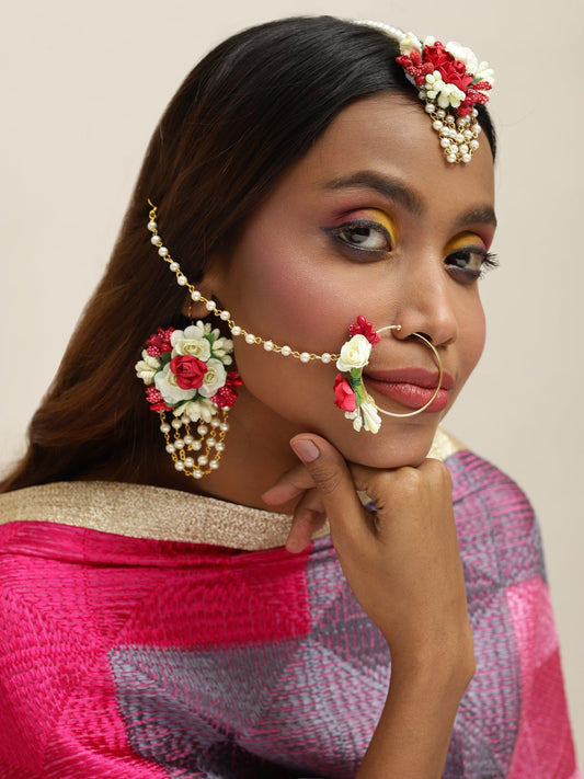 Flower Jewellery Gold-Plated Red Floral Jewellery Set - Ruby Raang - Grab2buy