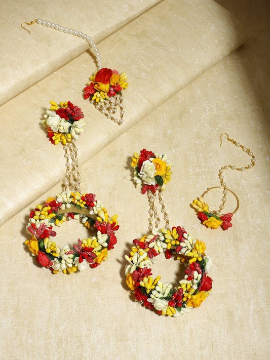 Yellow Floral Jewellery Set - Ruby Raang - Grab2buy