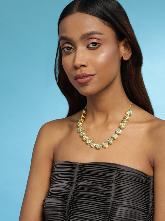 Gold-Plated White Brass Kundan Necklace - Ruby Raang - Grab2buy