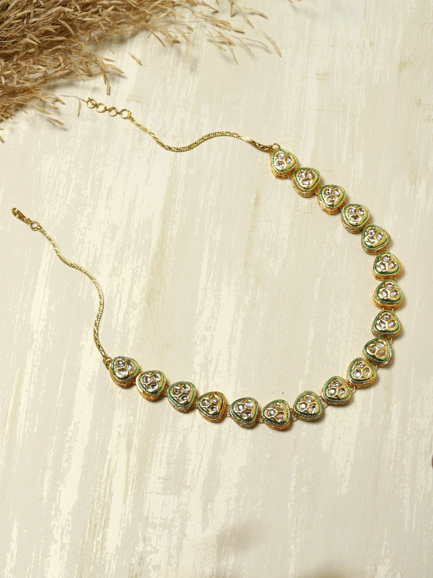Gold-Plated White Brass Kundan Necklace - Ruby Raang - Grab2buy