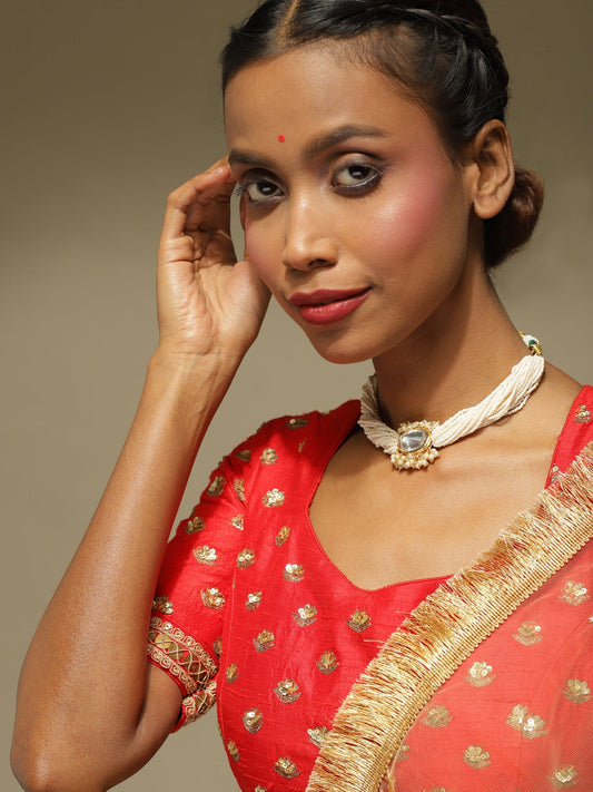 Gold-Plated White Brass Kundan Pearls Choker Necklace - Ruby Raang - Grab2buy
