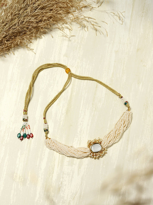 Gold-Plated White Brass Kundan Pearls Choker Necklace - Ruby Raang - Grab2buy