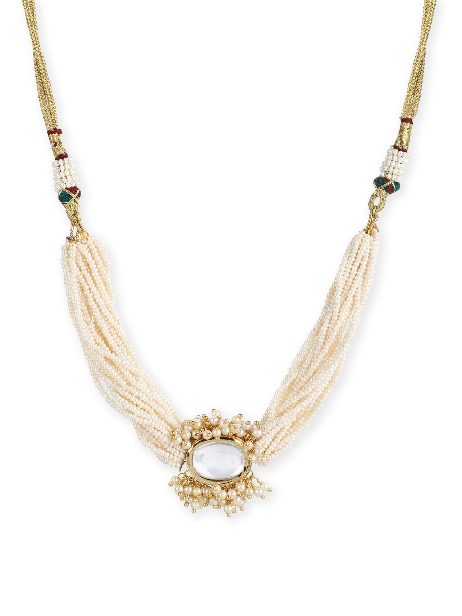 Gold-Plated White Brass Kundan Pearls Choker Necklace - Ruby Raang - Grab2buy