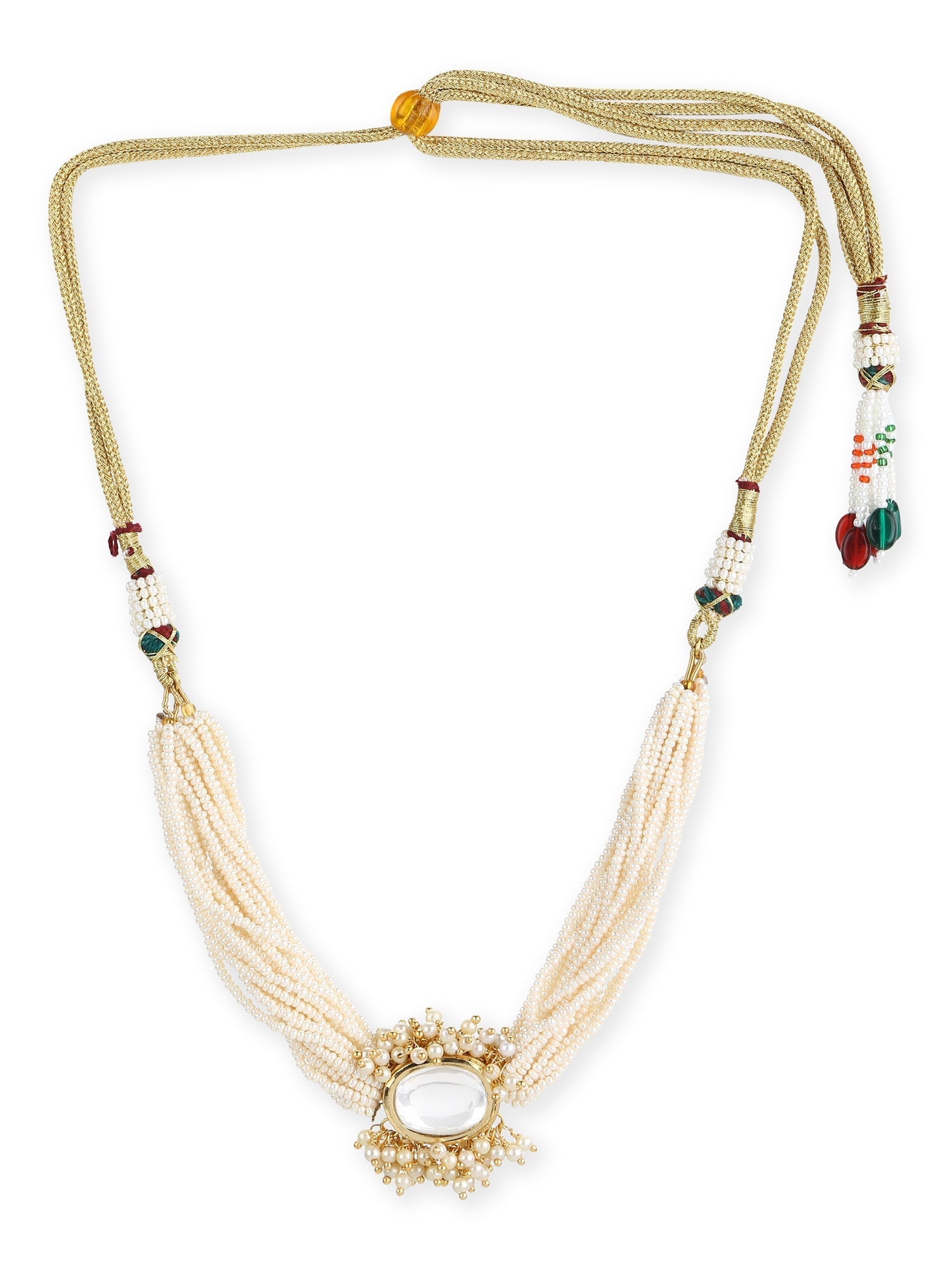 Gold-Plated White Brass Kundan Pearls Choker Necklace - Ruby Raang - Grab2buy
