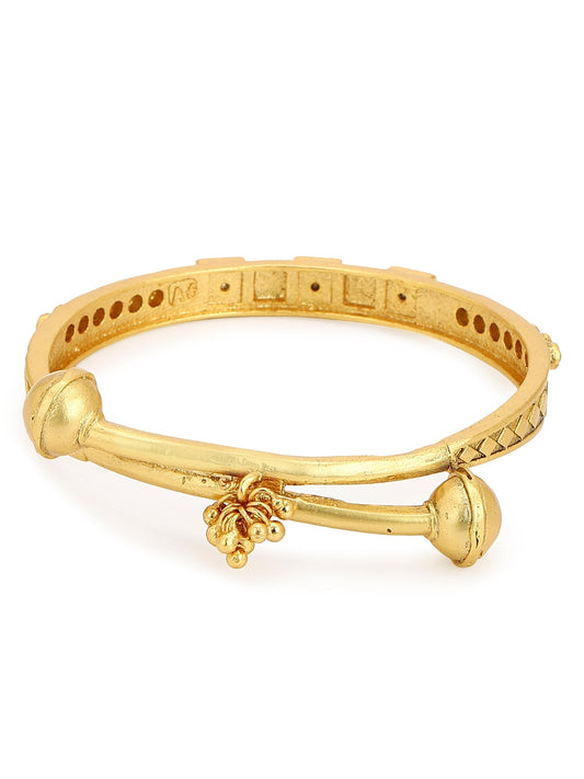 Gold-Plated White Red Stone Studded Beaded Bangle - Ruby Raang - Grab2buy