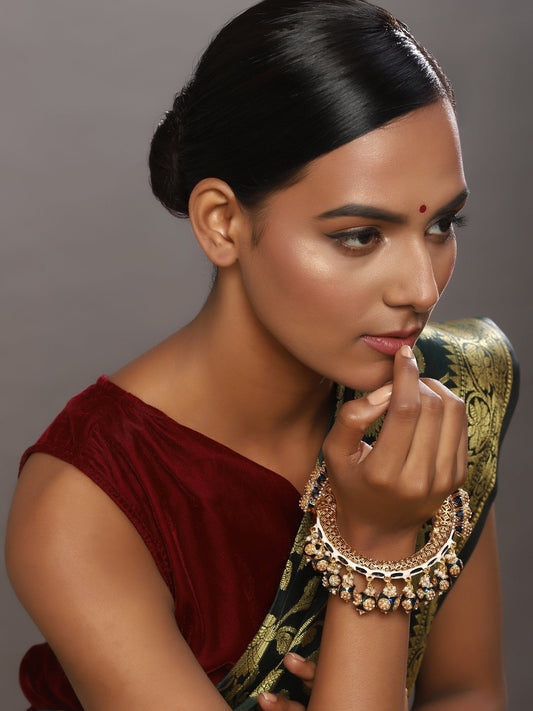 Gold-Polished Navy Blue Navratan Meenakari Bangle - Ruby Raang 