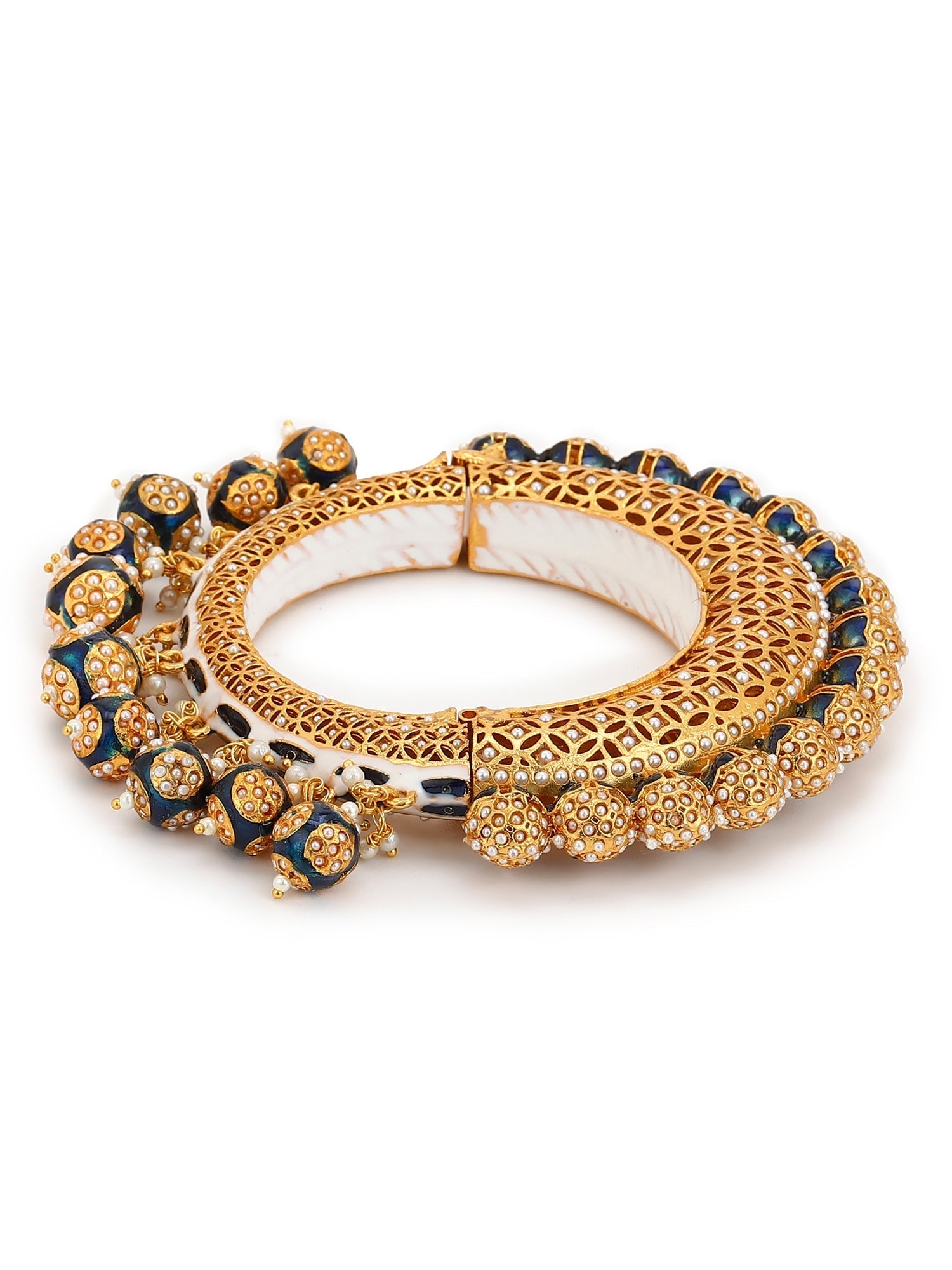 Gold-Polished Navy Blue Navratan Meenakari Bangle - Ruby Raang 
