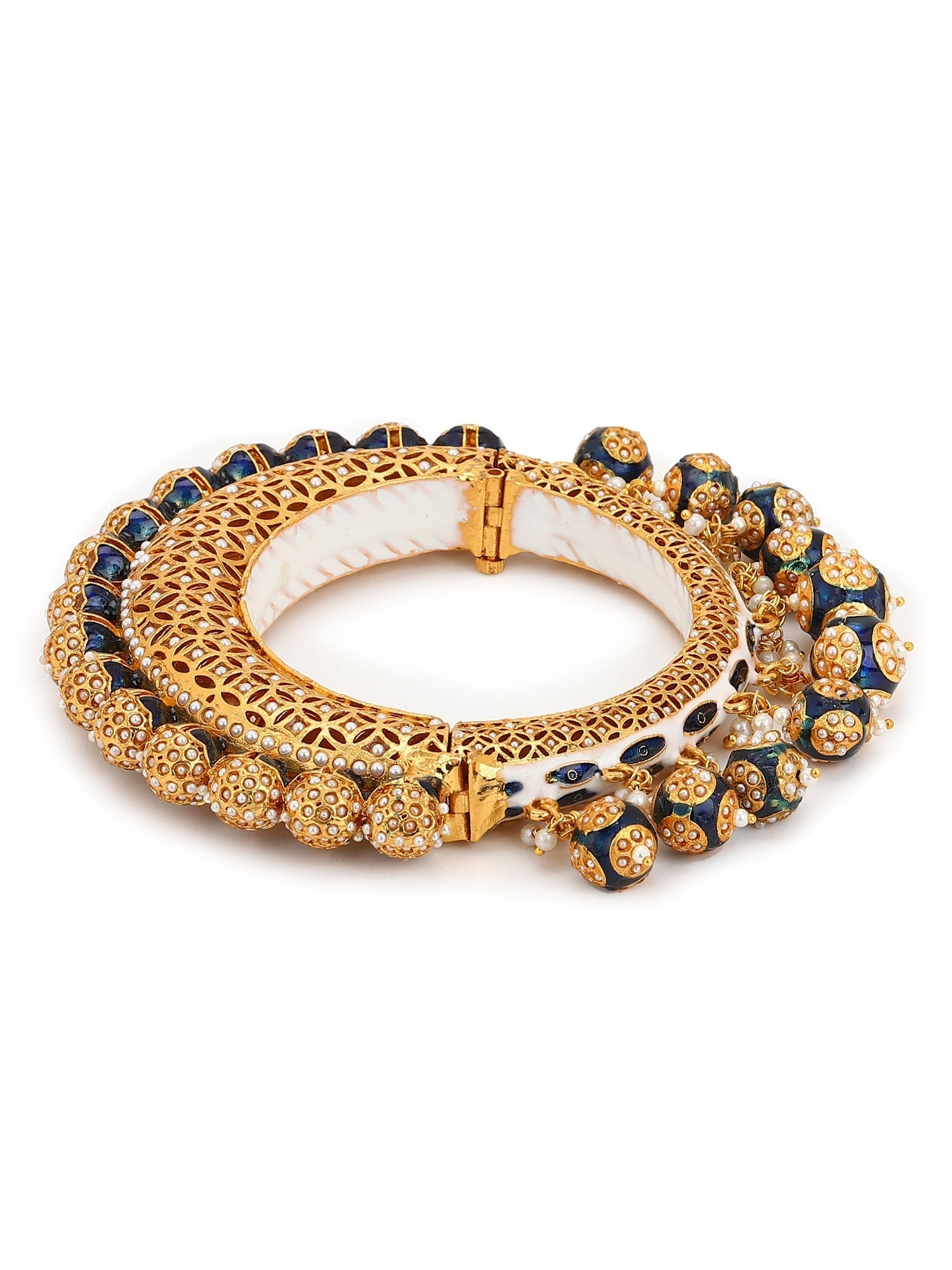 Gold-Polished Navy Blue Navratan Meenakari Bangle - Ruby Raang 