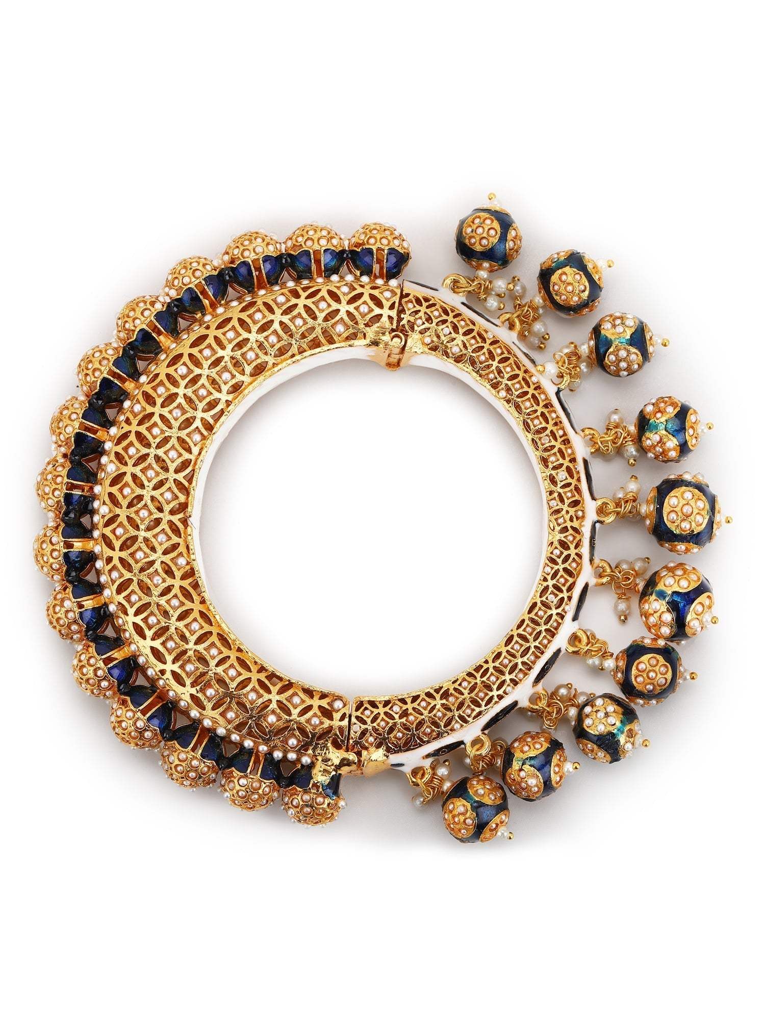 Gold-Polished Navy Blue Navratan Meenakari Bangle - Ruby Raang 