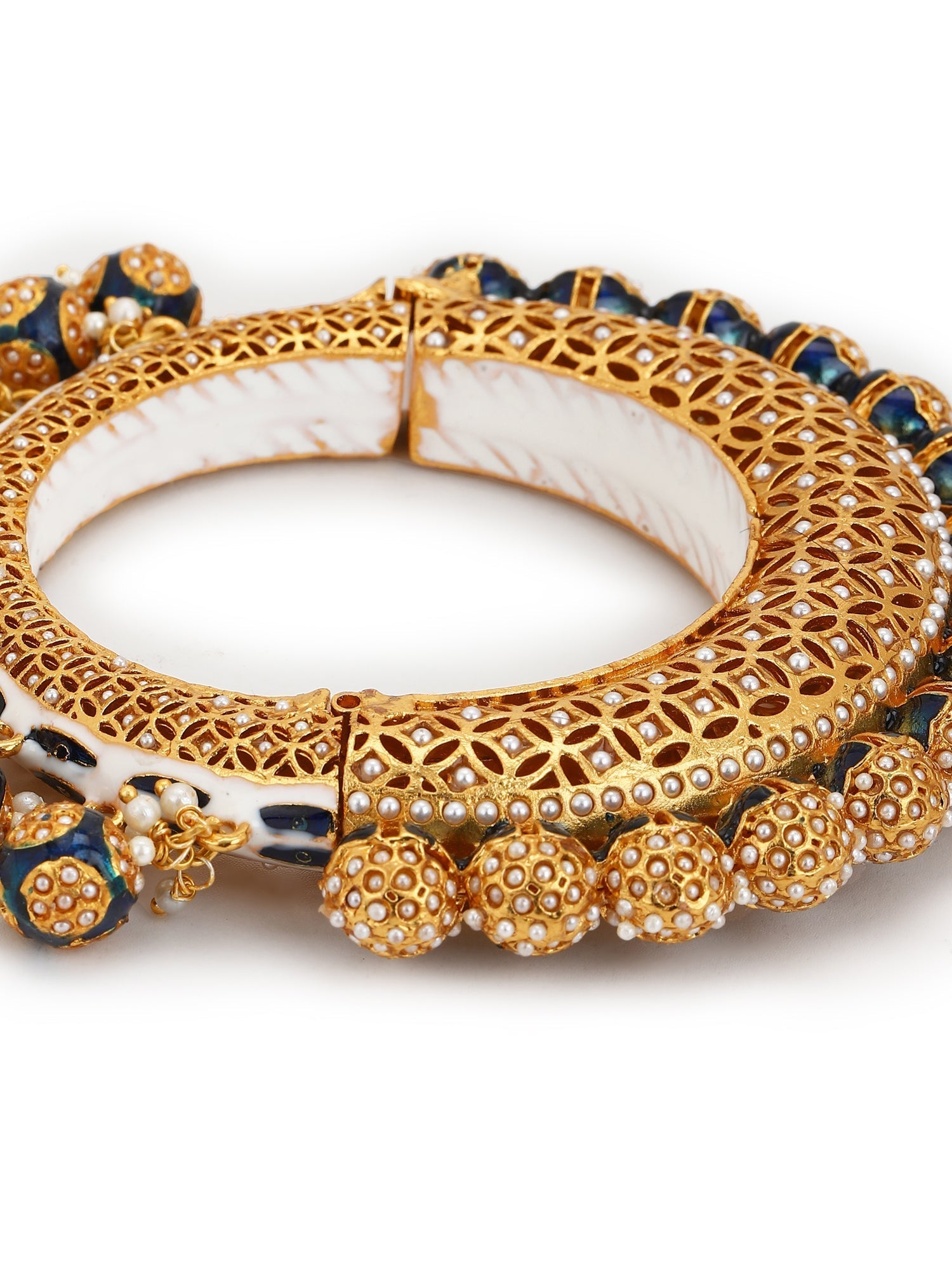 Gold-Polished Navy Blue Navratan Meenakari Bangle - Ruby Raang 