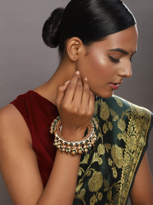 Gold-Polished Green Meenakari Bangle - Ruby Raang | Grab2Buy