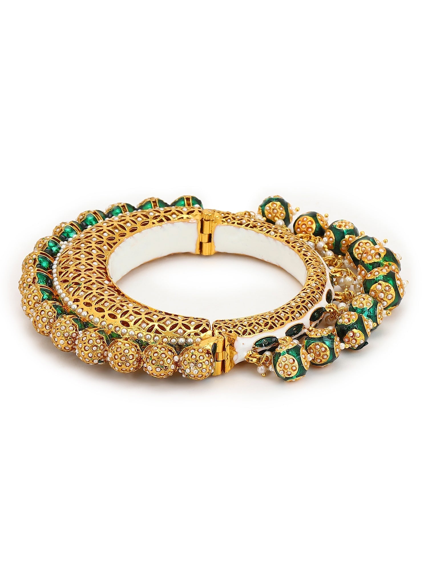 Gold-Polished Green Meenakari Bangle - Ruby Raang 