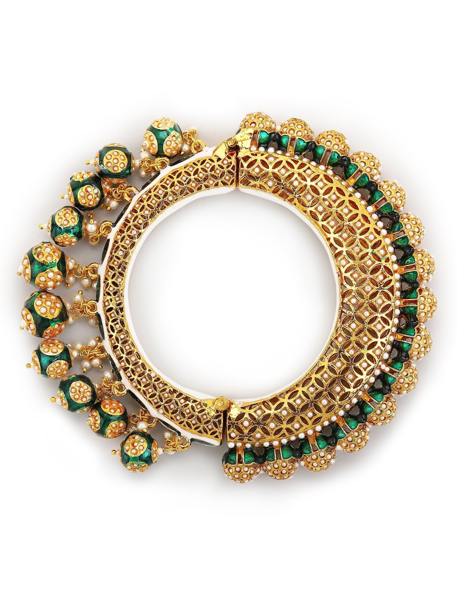 Gold-Polished Green Meenakari Bangle - Ruby Raang 