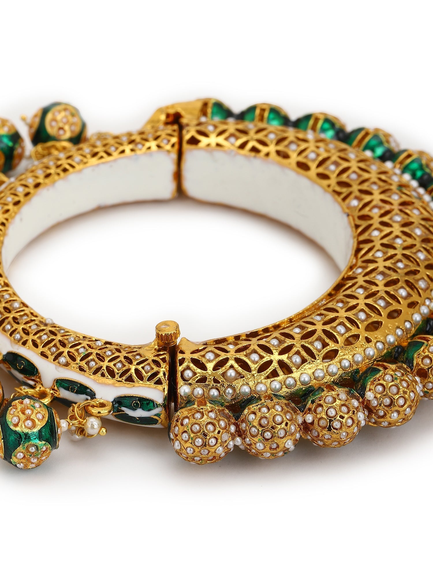 Gold-Polished Green Meenakari Bangle - Ruby Raang 