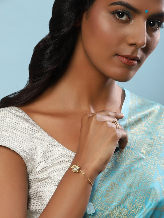 Women's Blue Gold-Toned Brass Handcrafted Gold-Polished Charm Bracelet - Ruby Raang | Grab2Buy