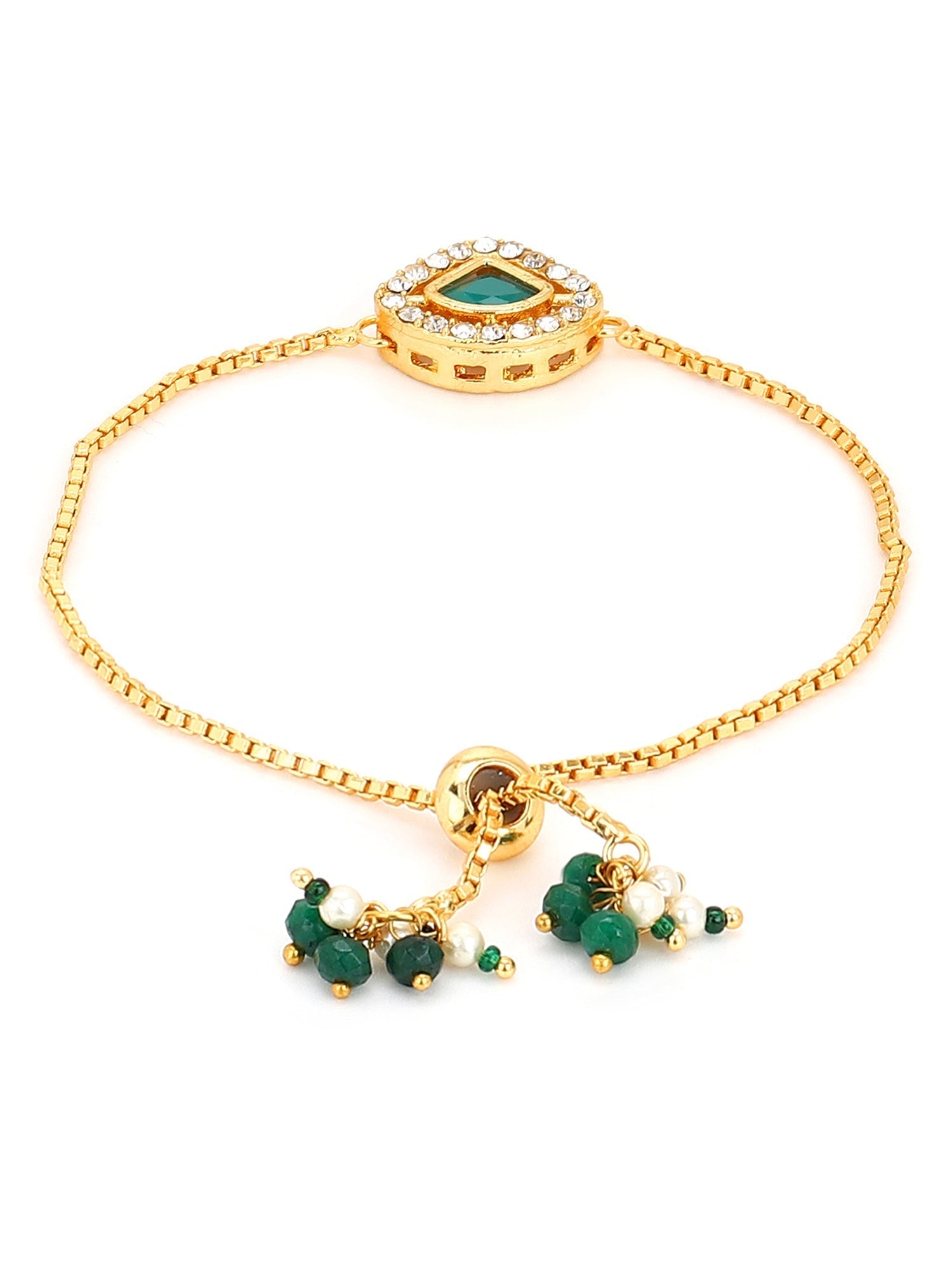 Women's Gold-Polished Green Brass Charm Bracelet - Ruby Raang - Swadesiicart