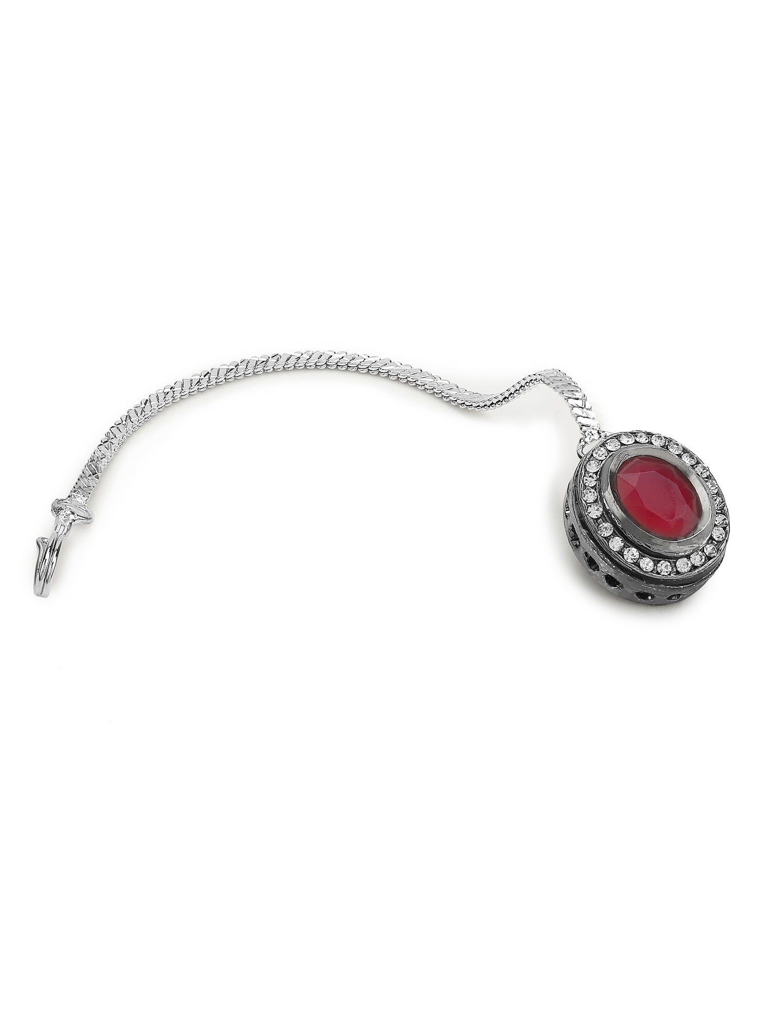 Gold-Plated Maroon White Kundan Stone -Studded Maang Tikka - Ruby Raang - Grab2buy