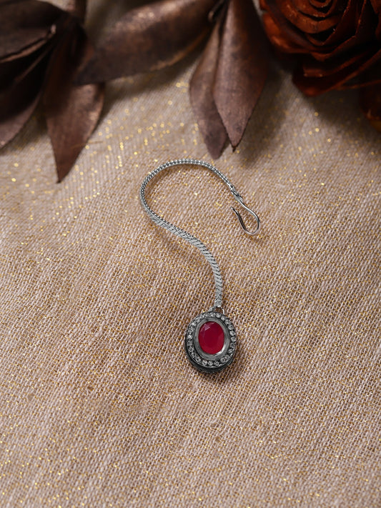 Gold-Plated Maroon White Kundan Stone -Studded Maang Tikka - Ruby Raang - Grab2buy