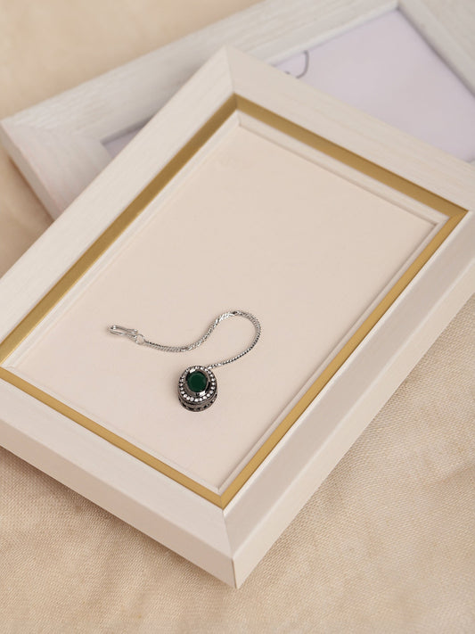 Silver-Plated Green Kundan Stone-Studded Maang Tikka - Ruby Raang - Grab2buy